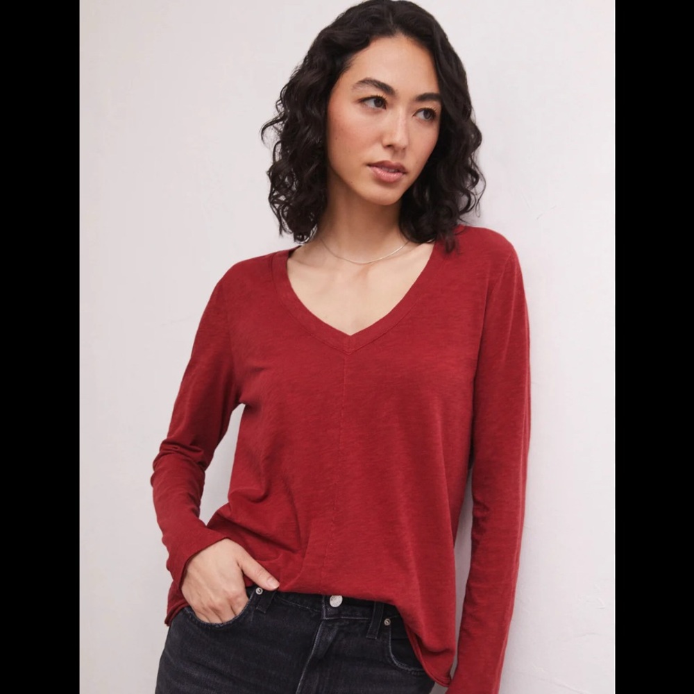 Z Supply Red Relaxed long sleeve tee NWT